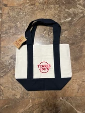 Trader Joe's Mini Canvas Tote Bag NAVY BLUE  