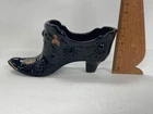 Vintage Fenton Hand Painted & Signed Solid Black Cabbage Rose Shoe Signed!
