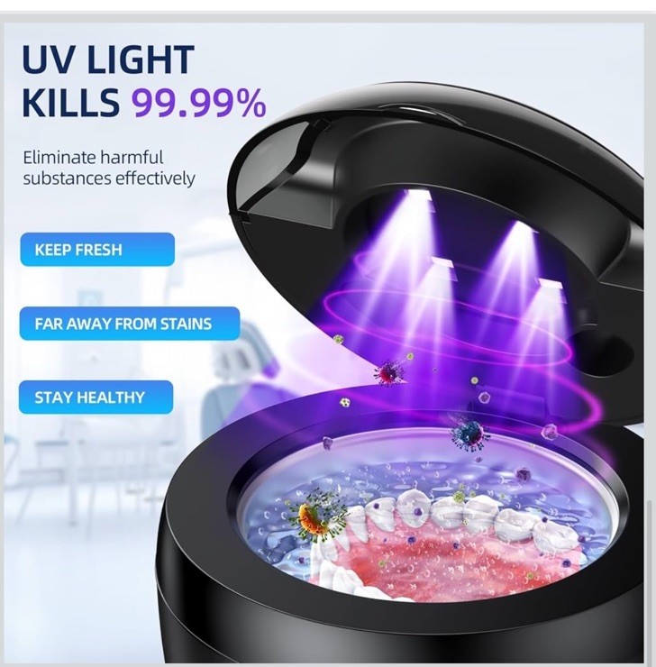 ECOBASIC ULTRASONIC RETAINER CLEANER MACHINE DENTURES MOUTH GUARDS - BLACK !!