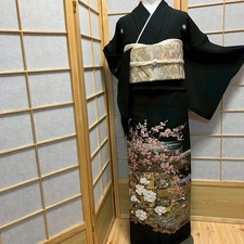6768 Japanese Tomesode Kimono Vintage Womens Silk Fabric Robe Kimono only sold