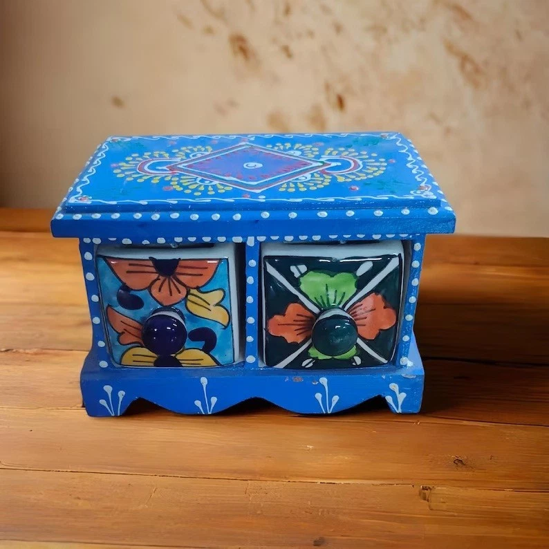 Holzschublade, handgefertigte Keramikschublade - 2 Schubladen für Mehrzweck Home Decor Artikel