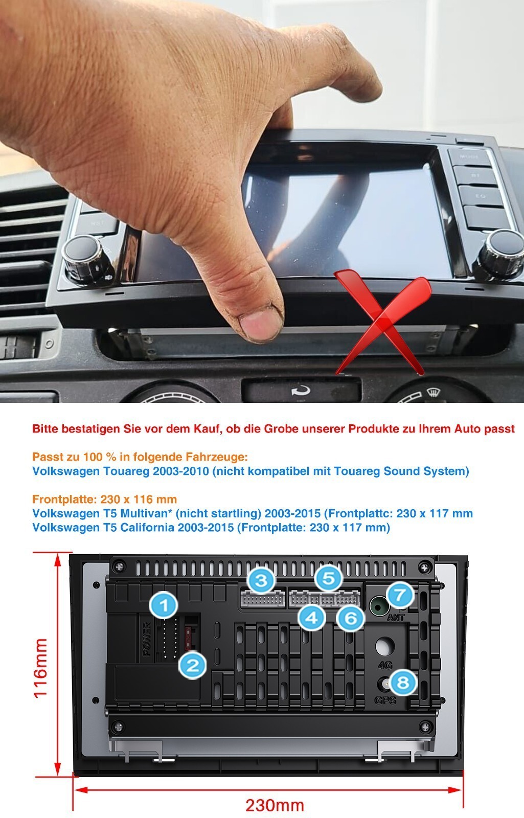 DAB+ per VW T5 Multivan Transporter Android 15 autoradio Carplay GPS Navi SWC FM foto 4