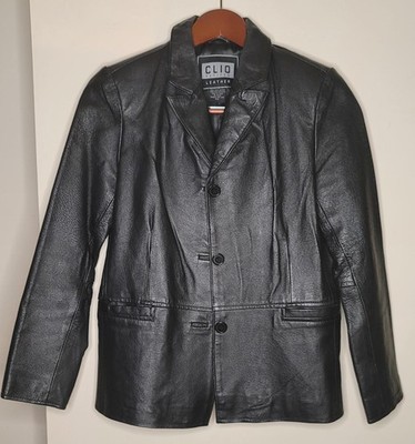 Clio Petites Black Leather Blazer Jacket Size PS