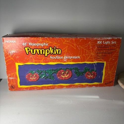 NOMA Holographic Pumpkin Roofline Decoration 48" Orange 100 Light Set Vintage