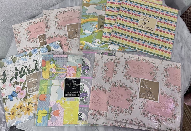 Vintage Lot 10 Sealed Gift Wrapping Paper Wedding Engage Baby Gibson USA MCM
