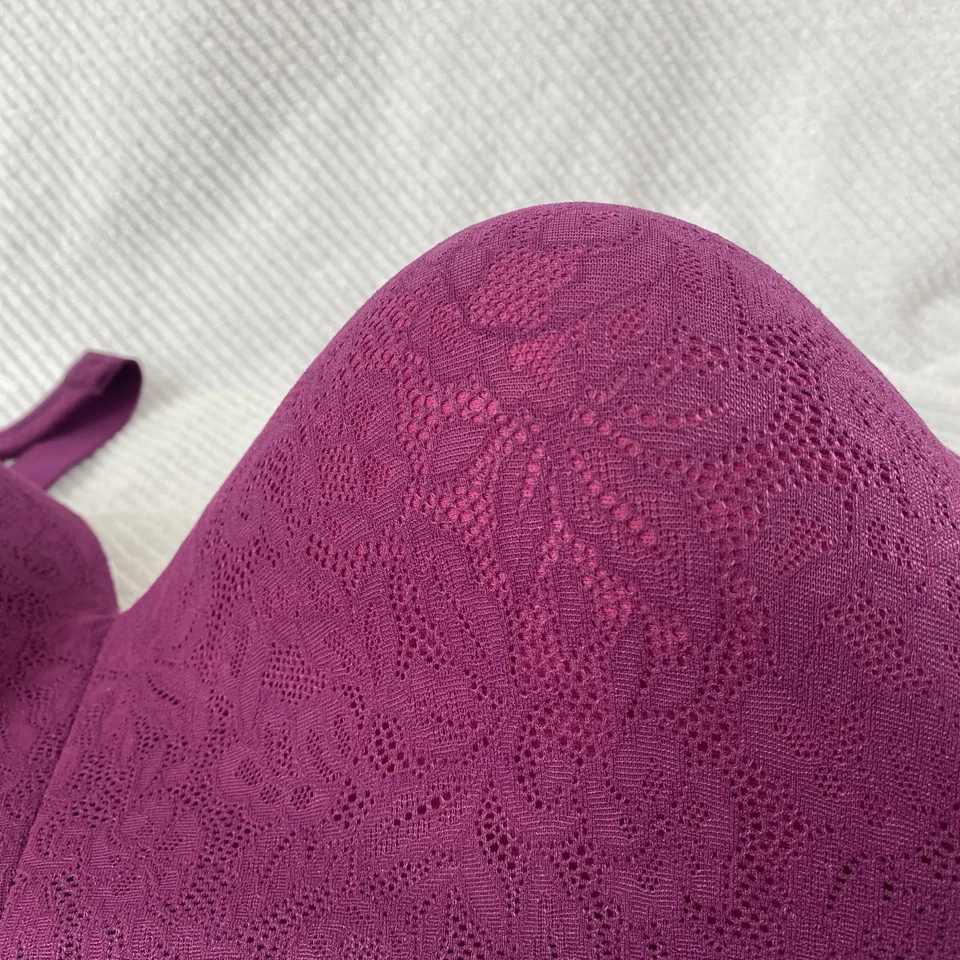 Sutiã Cacique Feminino 44DDD Roxo Levemente Forrado Sem Fio Renda Fecho Traseiro Jacquard - Imagem 2 de 4