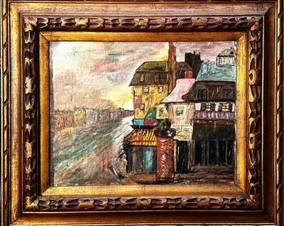 VTG Mid-20th C Original Realistic O/B Genre Scene ''Old Paris'', Signed/Framed!