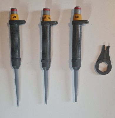 3er Set Eppendorf Einkanalpipetten, 20-100 μl; 20 ul, 50 ul, 100 ul