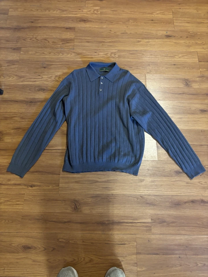 Suéter Embassy Row 100% Cachemira XL Gris Dos Capas Tejido Cuello Polo Manga Larga Foto 2 de 4