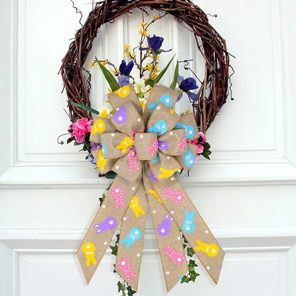 Large Easter Bows for Wreath, Brown Easter Rabbits Wreath Bow for Easter Dé - Image 4 of 4