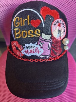 Custom Trucker Patch Hat Black Adjustable Mesh Back Girl Boss