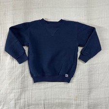Vtg 90s Russell Athletic Crewneck Youth S 4 Navy Blue Blank Sports Retro