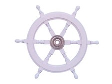 Deluxe Class White Wood And Chrome Ship Decorative Steering Wheel 24