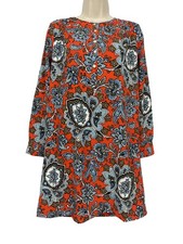 LOFT Dress Womens Small Petite Orange Blue Floral Boho Long Sleeve Henley Tunic