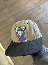 VTG 90s Disney Donald Duck Leather Strapback Hat Adjustable Cap Cartoon Mickey