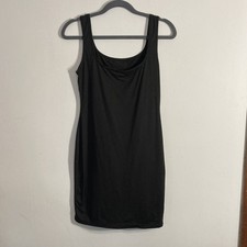 Womens Black Solid Scoop Neck Sleeveless Tank Mini Dress Stretch Poly Spandex