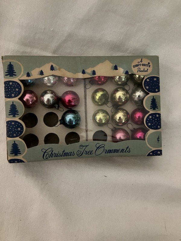 Vintage Mini Glass Christmas Ornaments In Original Partial Box Shiny Brite