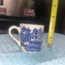 Seven (7)VTG Willow W.R. Midwinter Burslem England  2” Blue White Coffee Cups