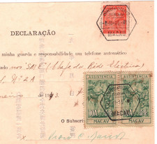 MACAU Document 10a{2} Revenue 10a Postage Telephone 1943 CHINA/PORTUGAL MA124