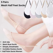 5 Pairs Invisible Half Foot Socks Women Breathable Mesh Anti-Slip Boat Socks