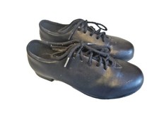 Girls Tap Shoes Sz 10.5 Black Faux Leather Lace-Up Leo