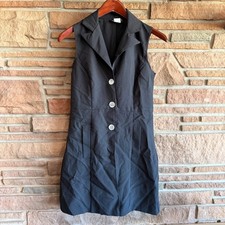 Limited Apparel Inc Black Polyester Dress 3 Shell Buttons Pockets Sz 3/4 Vintage