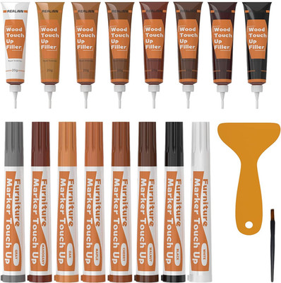 Wood Furniture Repair Kit 8 Dark Colors- Wood Fillers and Touch up Markers, Repa