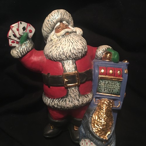 Estatuilla de juego Jackpot de cerámica pintada a mano negra de Papá Noel en el casino - Imagen 2 de 13