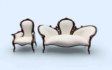 MINIATURE DOLLHOUSE 1:12 BESPAQ MAHOGANY ROCOCO WHITE ORNATE SETTEE OR CHAIR