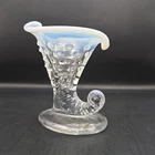 Fenton Glass Hobnail Clear And White Standing Cornucopia/ Horn 3.5" Tall