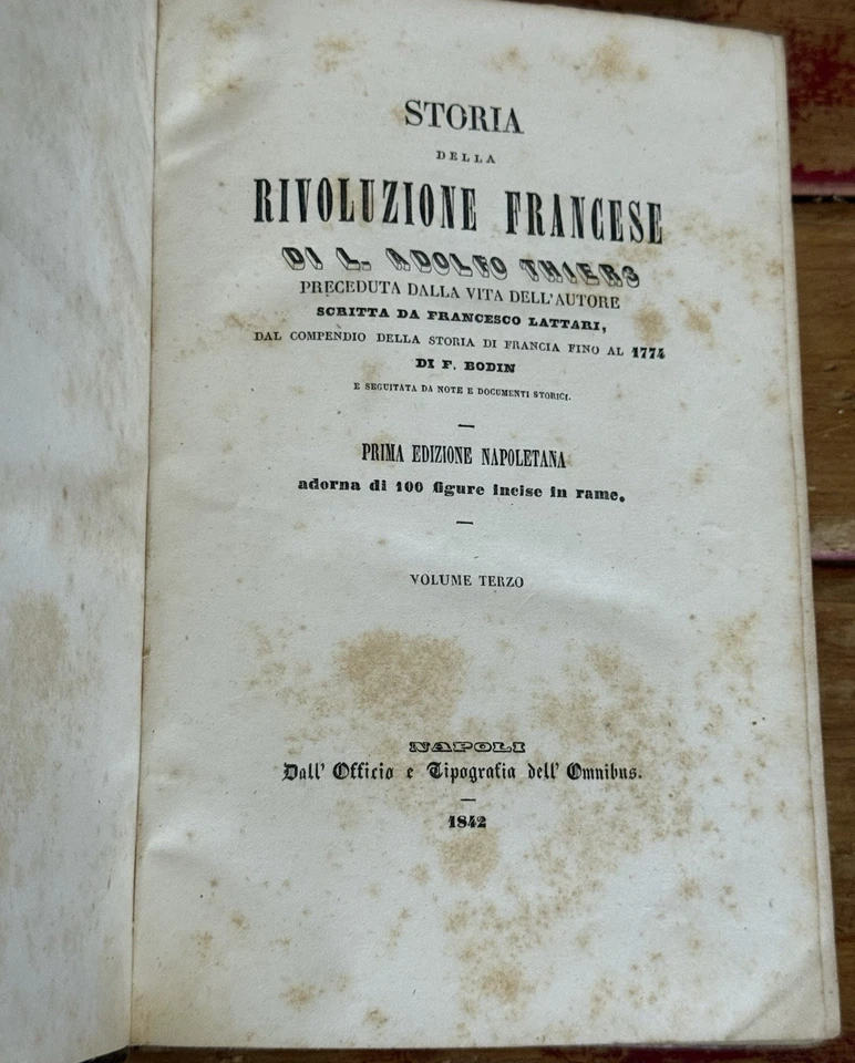 Thiers, L. Adolfo Rivoluzione Francese 1842 1st Italian Ed. Vol. 3 Illustrated Foto 2 de 4
