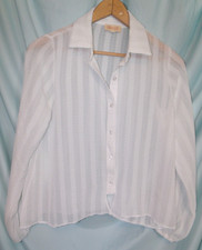 London Rose White Collared Oversize LS Sheer Striped Blouse Women's Size S