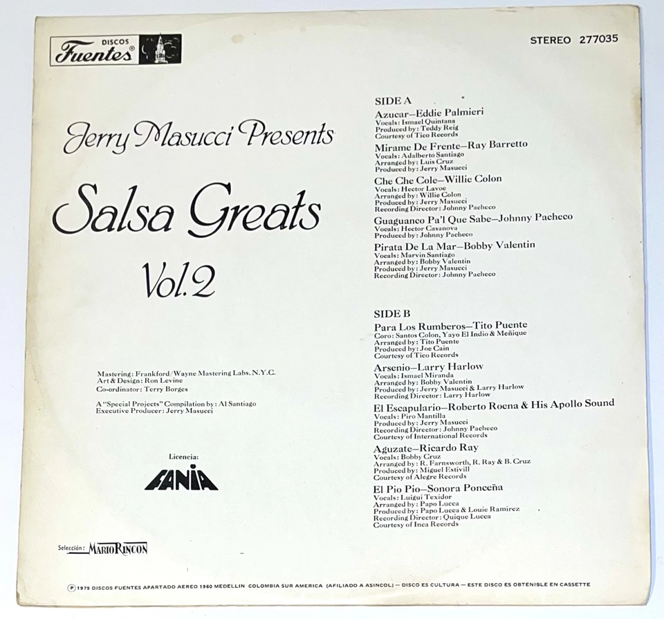 Jerry Masucci ‎– Jerry Masucci Presents Salsa Greats Vol. 2 - 1979 - Image 2 of 4