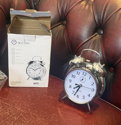 Acctim Mechanical Saxon Double Bell Alarm Round Stainless-Steel Clock - Chrome - Image 1 of 4