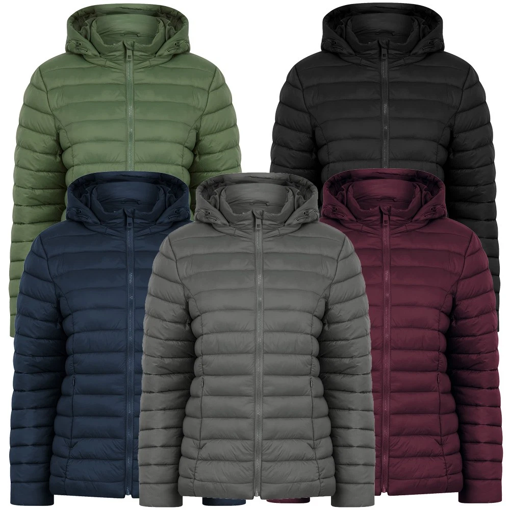 Women’s Quilted Puffer Jacket Coat Detachable Hood Hooded Plain by Amara Reya