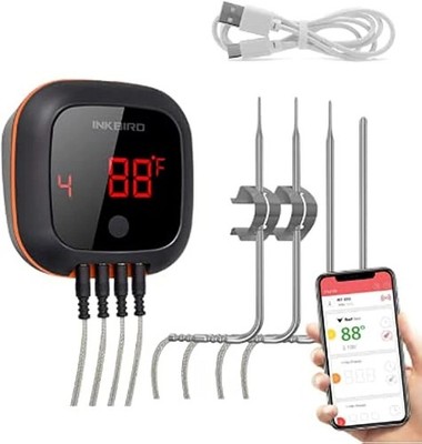 Inkbird Bluetooth Digital Wireless Meat Thermometer with 4 Probes Timer,... 