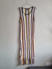 Primark multicolor stripe crochet long dress with fringes size M