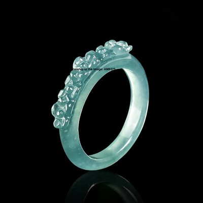 Natürlicher Jadeit Klasse A Jade Bandring Damen Herren 5 mm Blumen Band US Größe 5-9