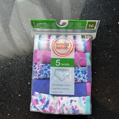 Wonder Nation Girls Brief Panties, 5 Pack Assorted Colors Size 16