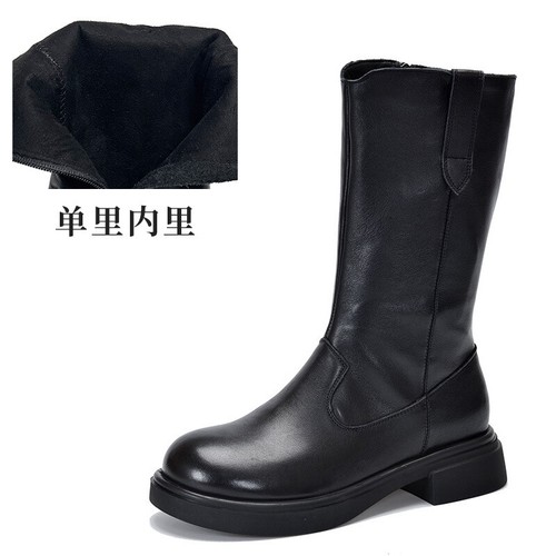 Damen Leder Reißverschluss Ritter Stiefel Winter Mittelhoher Absatz Plüsch Rindsleder Zwischensohle Stiefel - Bild 28 von 28