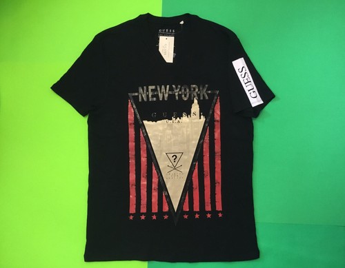 GUESS Los Angeles Men’s Short Sleeve T-Shirt NYC Size SMALL Black w/Beige, Red - Picture 10 of 12