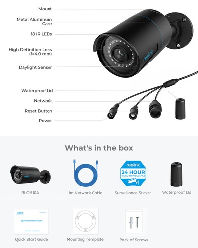 Reolink 5MP POE Security Camera Human Car Detection Waterproof 510A Black - Picture 12 of 13