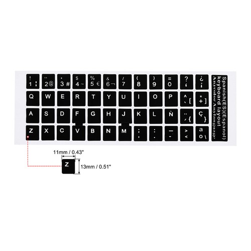 Spanish Keyboard Stickers Cover Smooth, Black Background White Lettering 2pcs - Picture 2 of 5