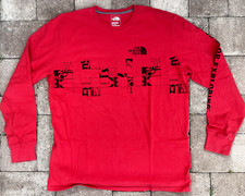 North Face Graphic Injection Red Long Sleeve T Shirt Cotton Men XL EPOC
