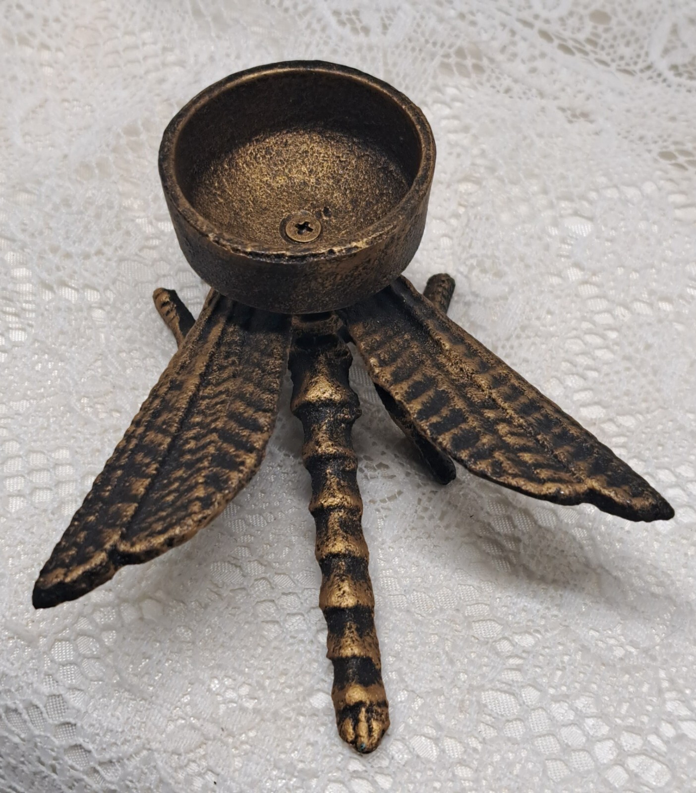 Heavy Bronze Finish Dragonfly Tea Light Holder Unique Modern
