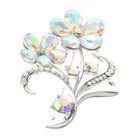 Silver Tone Metal Crystal Flower Brooch P1450-Sab