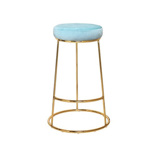 2 x New Kitchen Bar Stools Golden Legs Barstool Dining Chairs Blue Fabric - Picture 2 of 6
