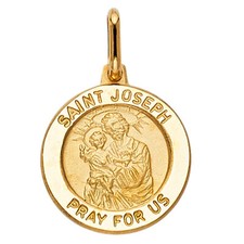 GOLD -14K Yellow Gold St.Joseph Pray For Us Religious Charm Pendant