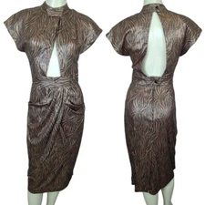 Vintage no name gold brown black Tiger print 70's 80's party cut out dress 7/8