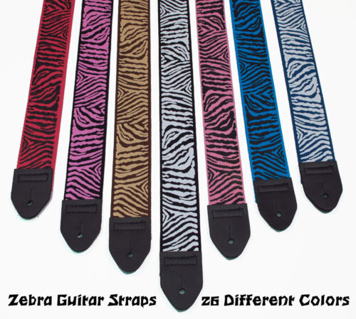 Zebra, Tiger, Leopard Guitar Straps 2" Cotton in many colors by Legacystraps - Picture 1 of 47